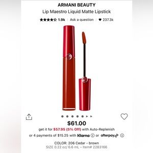 Giorgio Armani Lip Maestro cedar 206 nwt